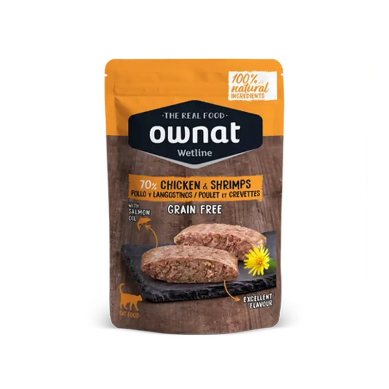 Ownat Wetline Feline Pollo e Gamberi 12X85Gr