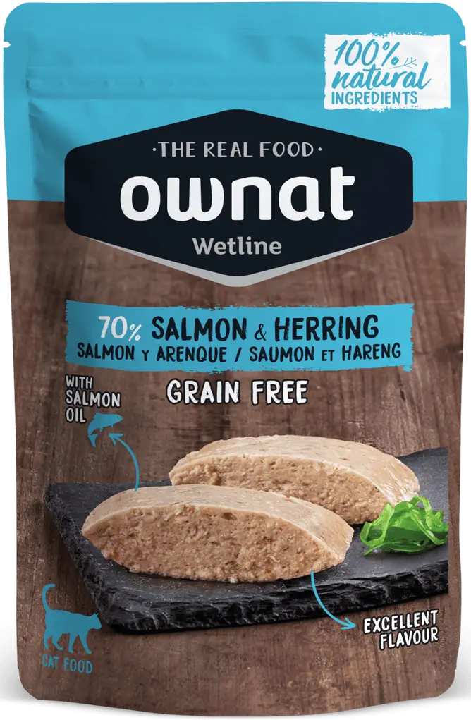 Ownat Wetline Feline Salmone Aringa Box 12X85Gr , cibo umido per gatti