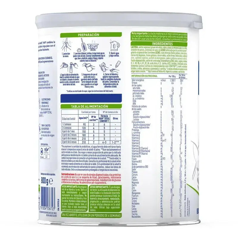 Nestlé Nan Total Comfort 1 Latte per lattanti, confezione da 12 X 800 g