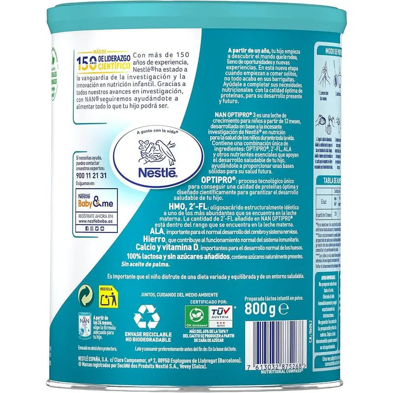 Nestlé Nan Optipro 3 Latte per la crescita, 12X800g