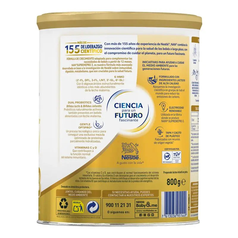 Nestlé Nan Supreme Pro 3 Latte di crescita, 12X800 g