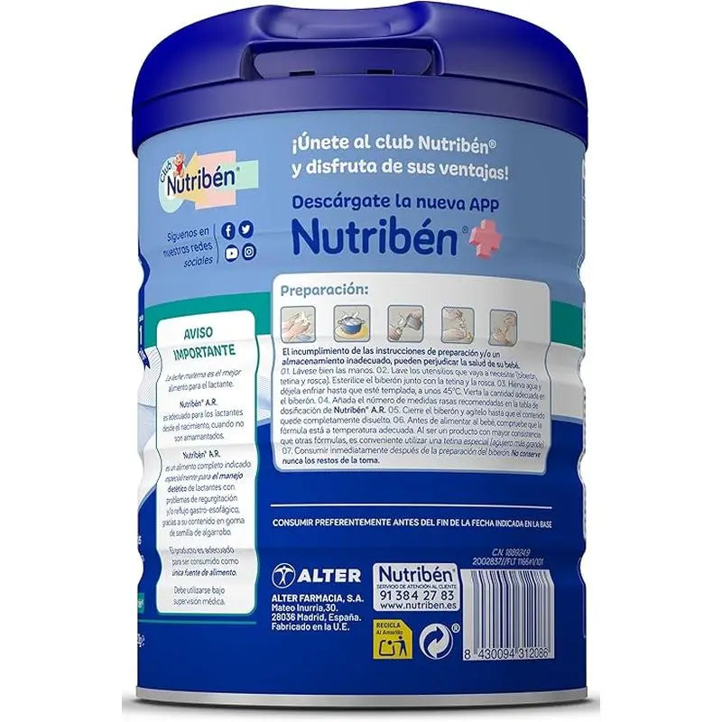 Nutribén AR Latte antireflusso e antirigurgito, 2 X 800 grammi