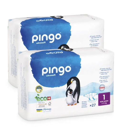 Pingo New Born Pannolino ecologico taglia 1, confezione 2 X 27 pezzi.