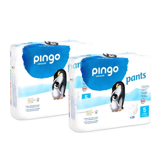 Pingo Pannolini ecologici a mutandina Taglia 5 (11-25 kg), confezione da 2 x 28 pezzi