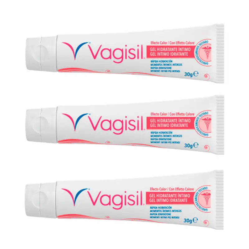 Confezione da 3 Vagisil Gel Intimo Idratante Effetto Caldo, 30gr