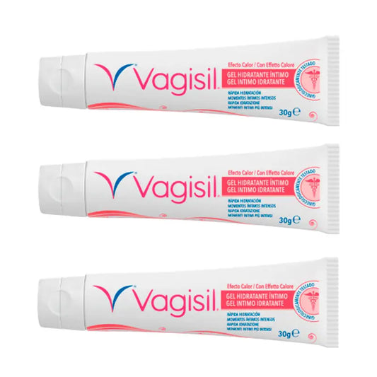 Confezione da 3 Vagisil Gel Intimo Idratante Effetto Caldo, 30gr