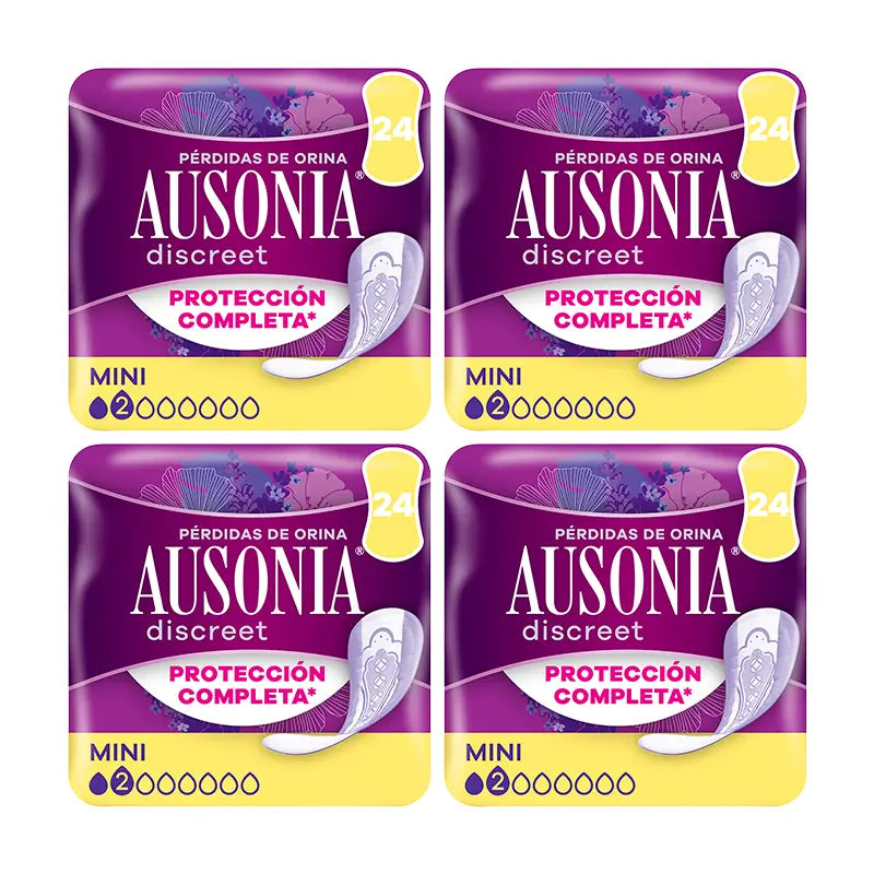 Ausonia Discreet Pack 4 x 24 confezioni per la perdita di urina femminile Mini, 4 x 24 unità