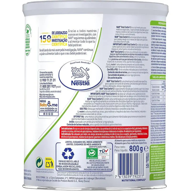 Nestlé Nan Total Comfort 2 Latte per lattanti, confezione da 4 X 800 g