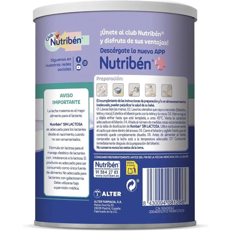Nutribén Latte di avviamento senza lattosio , 4 X 400 grammi
