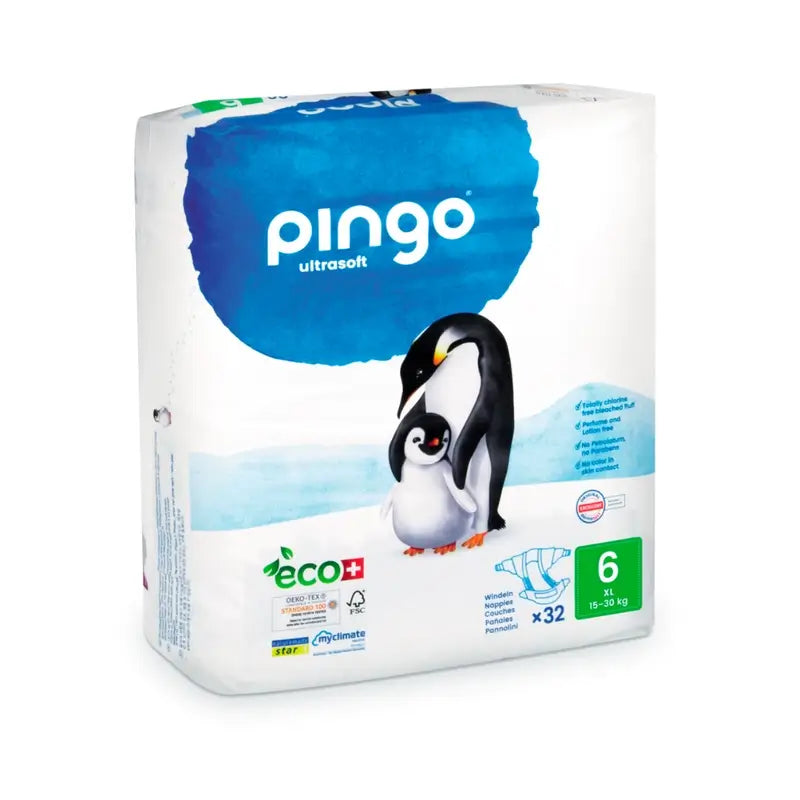 Pannolini ecologici Pingo taglia 6 Xl, confezione 4 X 32 pezzi.