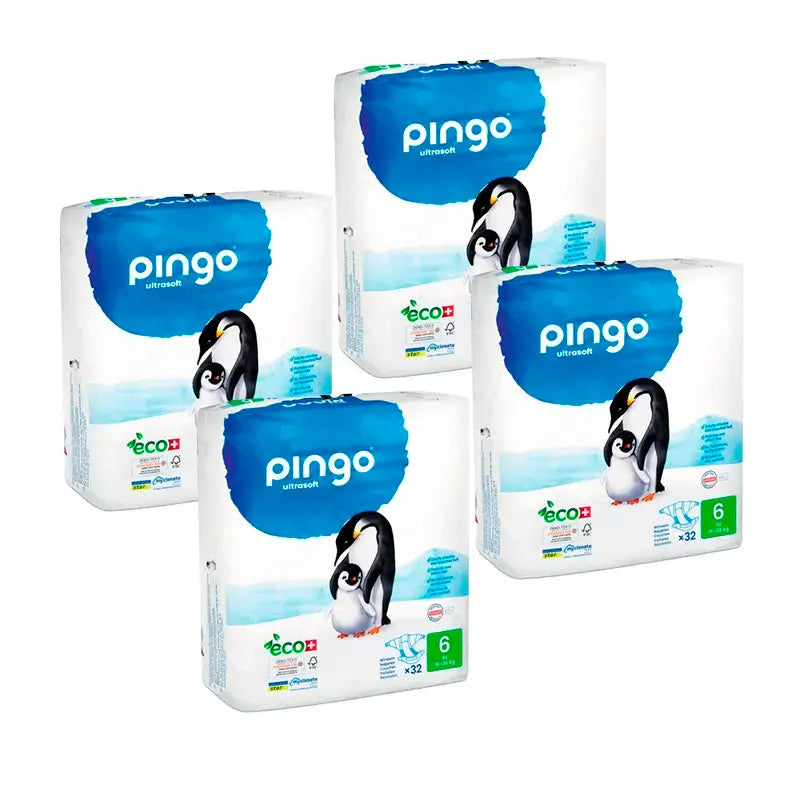Pannolini ecologici Pingo taglia 6 Xl, confezione 4 X 32 pezzi.