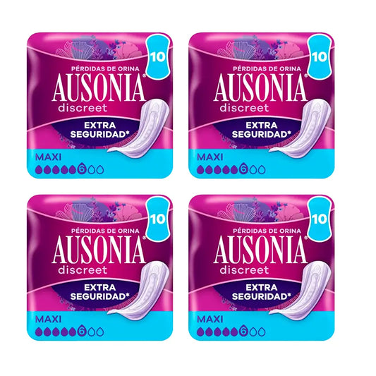 Ausonia confezione di assorbenti discreti per la perdita di urina per donne Maxi, 4 x 10 unità