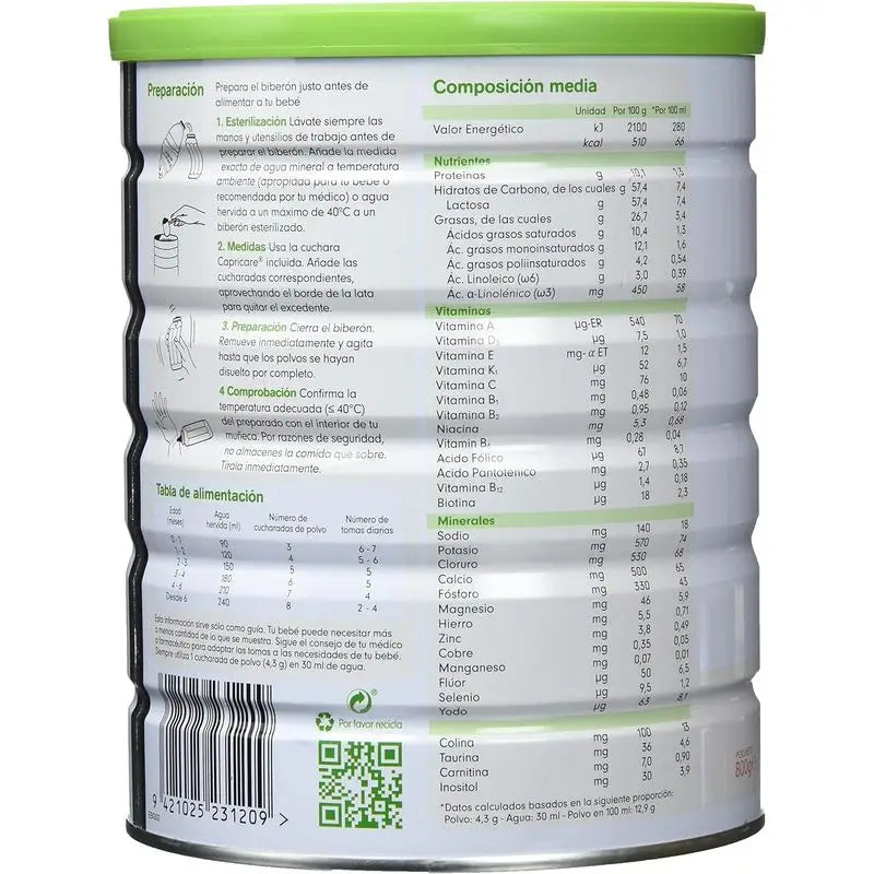 Capricare 1 Latte per lattanti, confezione da 8 X 800 g