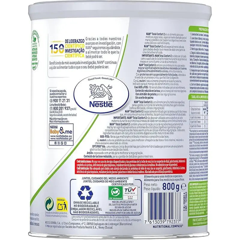 Nestlé Nan Total Comfort 2 Latte per lattanti, confezione da 8 X 800 g