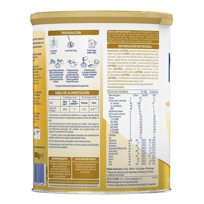 Nestlé Nan Supreme Pro 3 Latte per la crescita, 8X800g