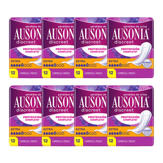 Ausonia confezione di assorbenti discreti per la perdita di urina per le donne Extra, 8 x 12 unità