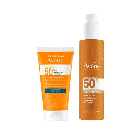 Avène Fluido solare non profumato SPF50+ 50 ml + Avène Spray solare per pelli sensibili SPF50+ 200 ml