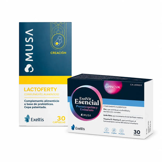 Pacchetto concepimento sano, Exelvit Essential + Musa Lactoferty, 30+30 capsule
