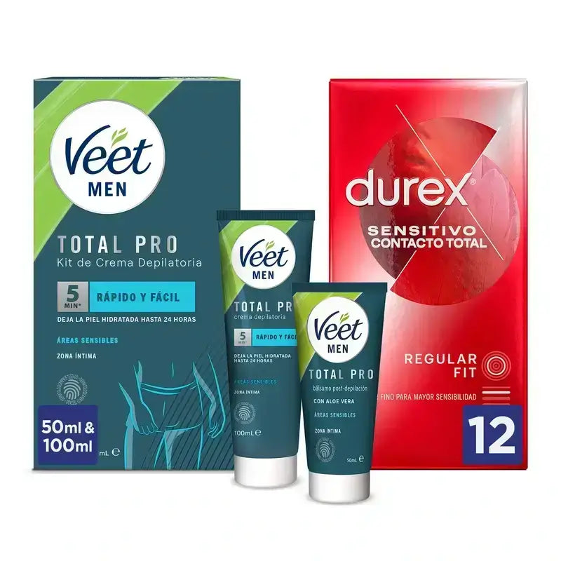 Confezione Durex Contatto Totale 12 pezzi + Kit Veet Uomo Aree intime
