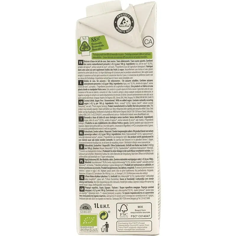 Ecomil Cocco Nature Bio, confezione da 1 litro x 8 unità