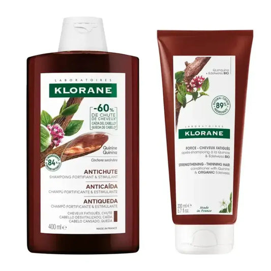 Confezione Klorane Shampoo bio chinino e stella alpina, 400 ml + Balsamo bio chinino e stella alpina, 200 ml