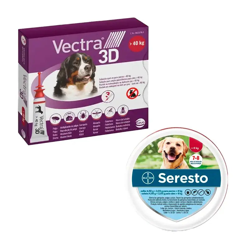 Vectra 3D + 40 kg 3 Pipettes + Seresto Large Collar, Pack Large Dogs