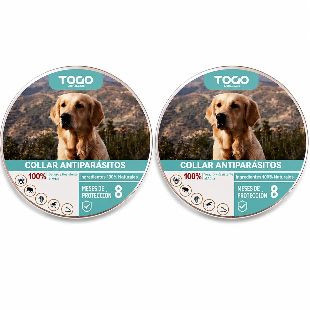 Collare repellente antiparassitario Togo per cani di tutte le taglie, confezione da 2