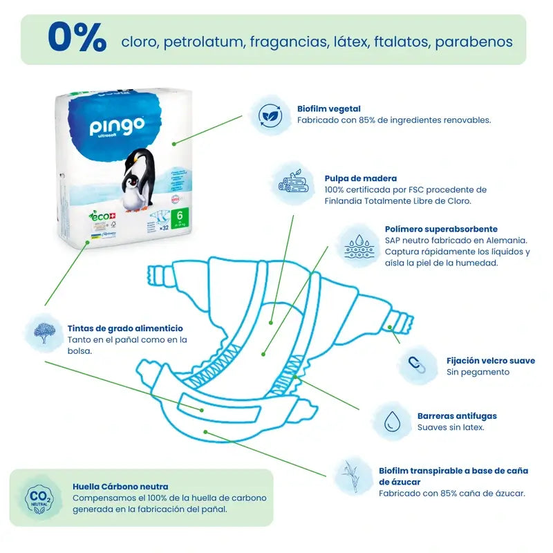 Pannolini ecologici Pingo taglia 6 XL (15-30 kg), 32 pz.
