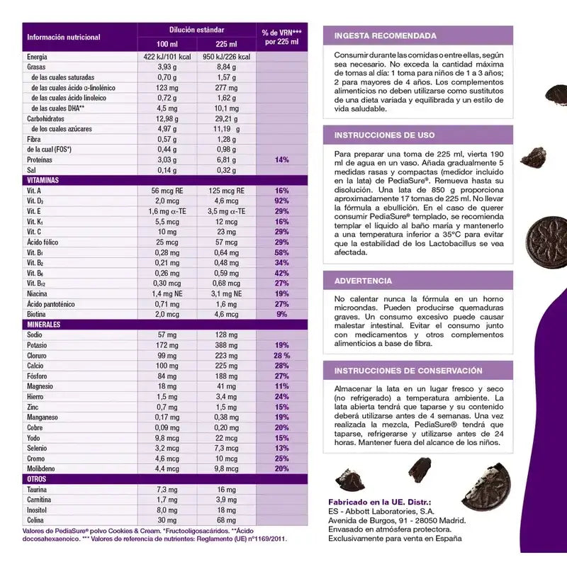 Pediasure Cookies & Cream + Drink Chocolate Kids, 850 gr + 4 Bottiglie Vaniglia x 220 ml