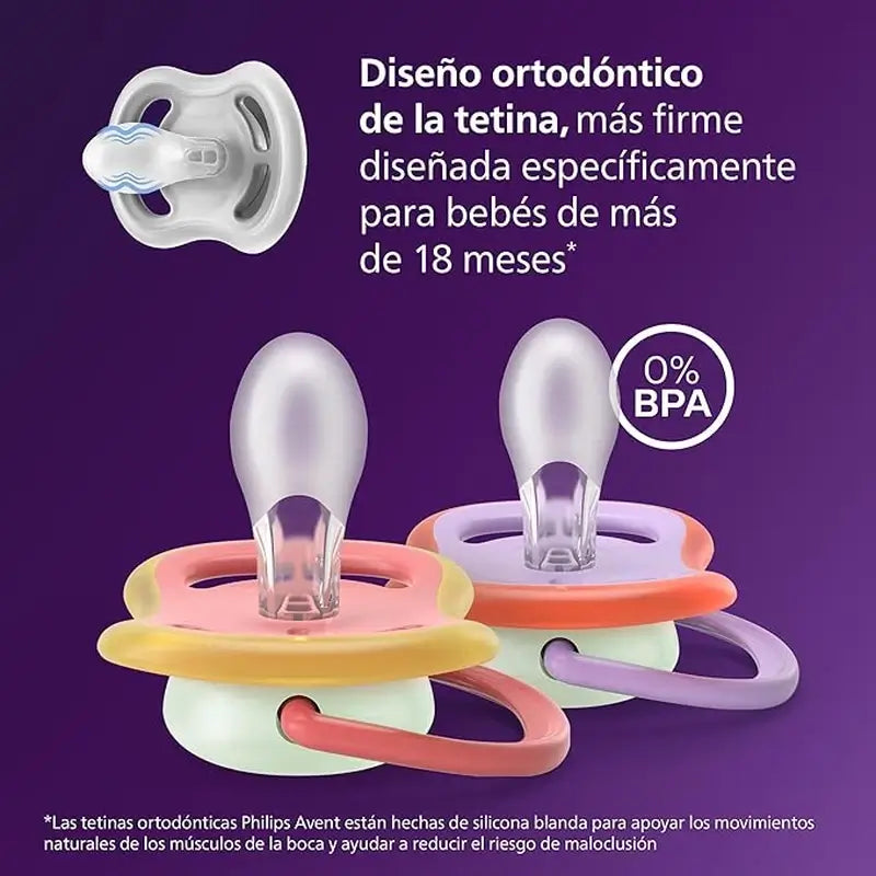 Philips Avent 2 dummies ultra air notte +18m bambina