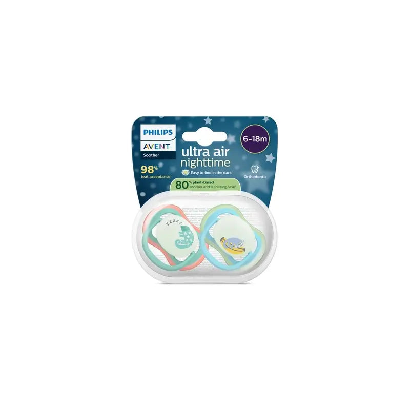 Philips Avent 2 dummies ultra air notturno 6-18m bambino