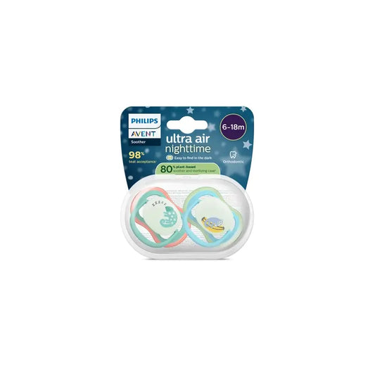 Philips Avent 2 dummies ultra air notturno 6-18m bambino