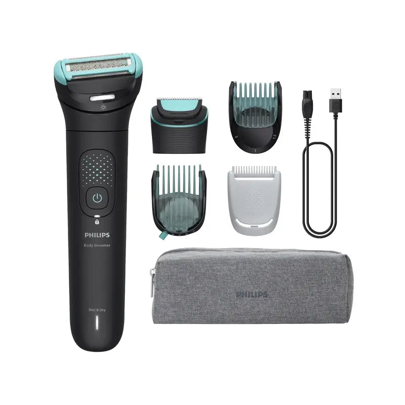 Philips Body Groomer Serie 7000 Sistema di rasatura e rifinitura con testina flessibile 2D e rasoio per il corpo