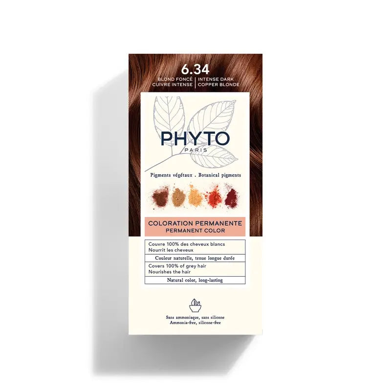 Phyto Colouring 6.34 Biondo Scuro Rame - Kit di colorazione permanente, 110 ml