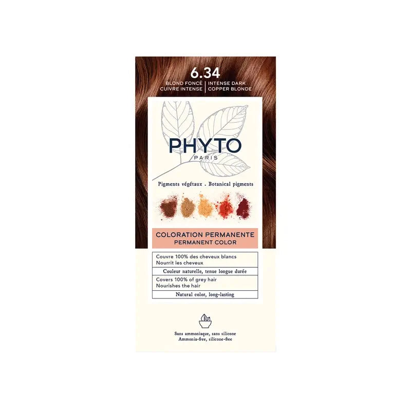 Phyto Colouring 6.34 Biondo Scuro Rame - Kit di colorazione permanente, 110 ml