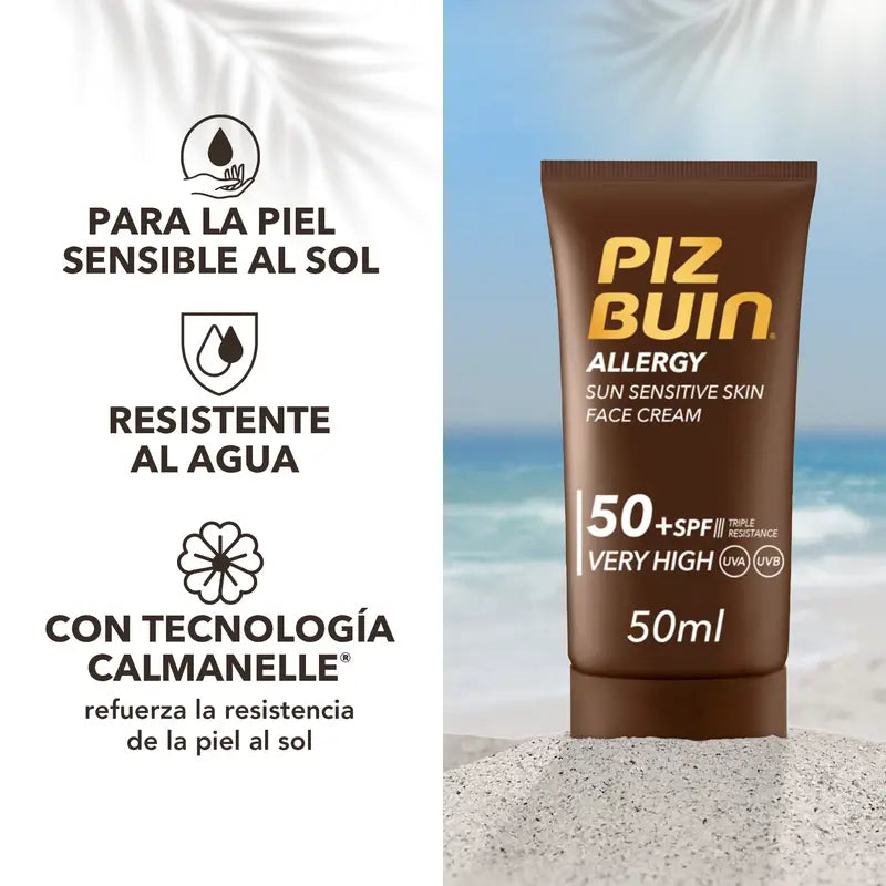 Piz Buin Allergy Protezione solare viso SPF 50 Pelle sensibile, 50 ml