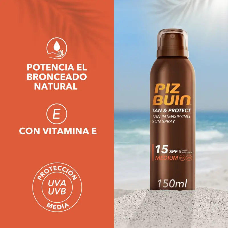 Piz Buin Tan & Protect Olio Spray Solare Intensificante SPF15, 150 ml