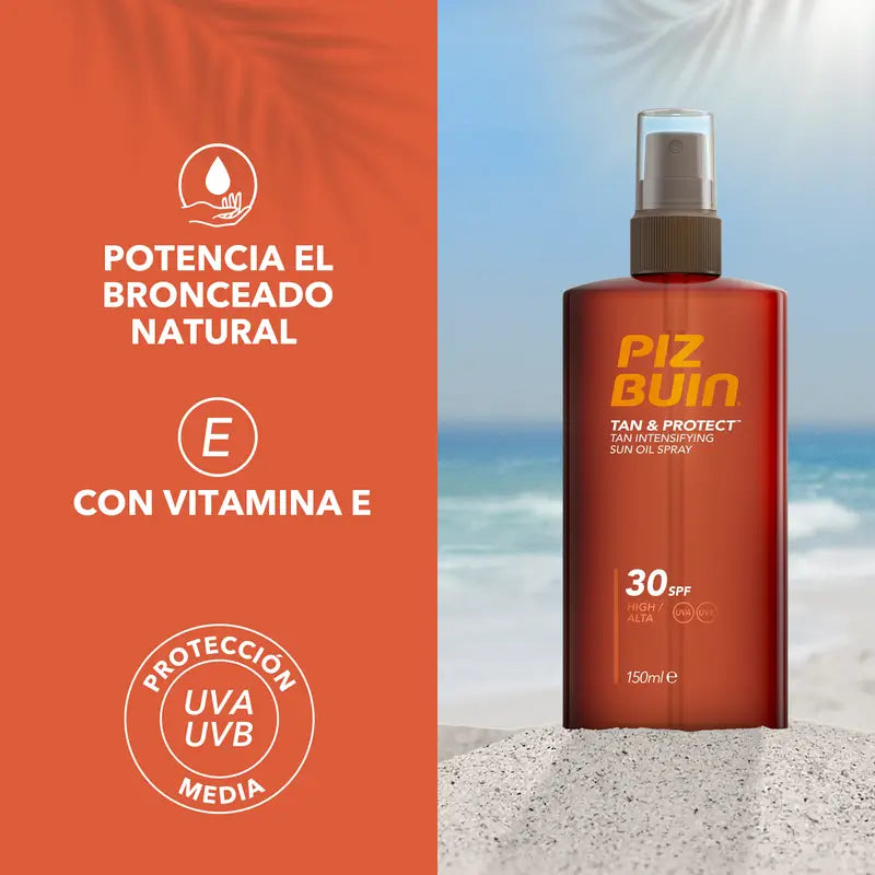 Piz Buin Tan & Protect Olio Spray Acceleratore dell'Abbronzatura SPF30, 150 ml