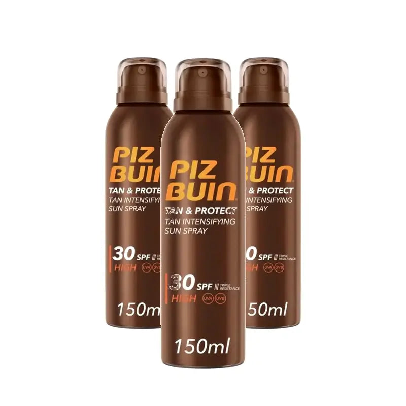 Piz Buin Tan & Protect Spray Solare Intensificatore dell'abbronzatura SPF30, confezione da 3 x 150 ml