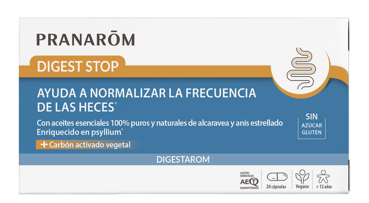 Pranarom Digest Stop Normalise La Fréquence Des Selles Essential Oils Of Carvi And Star Anise 100% Pure And Natural Vegan Activated Charcoal, 20 Capsules
