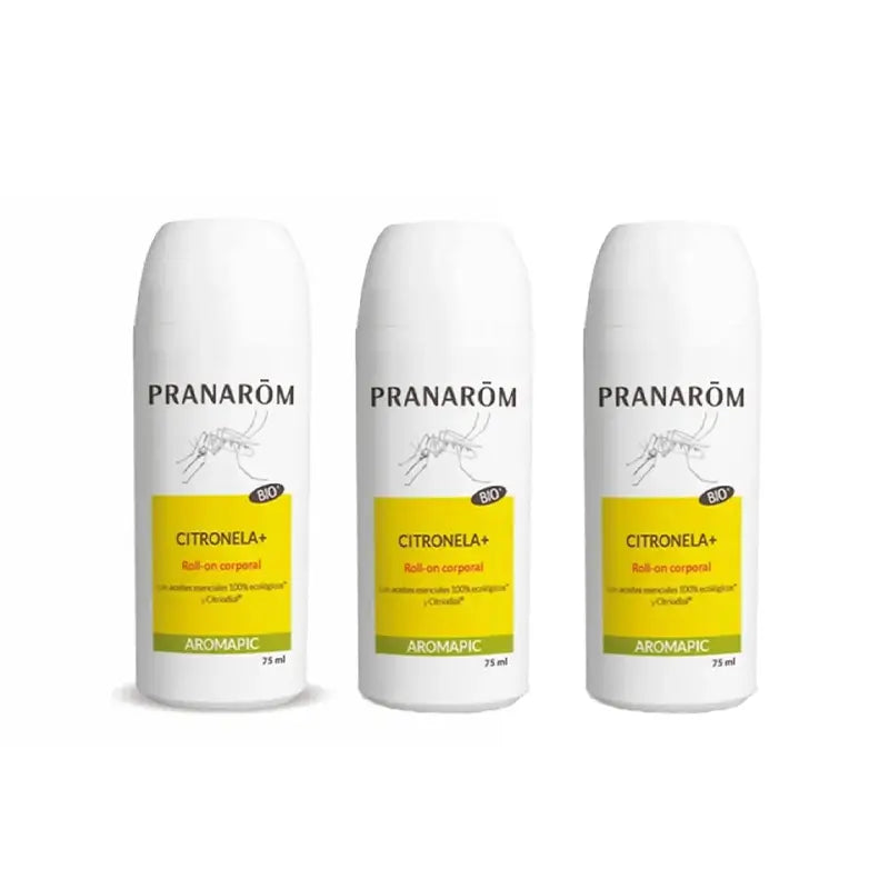 Pranarôm Roll-On Citronella + Latte corpo biologico, 3X75 Ml