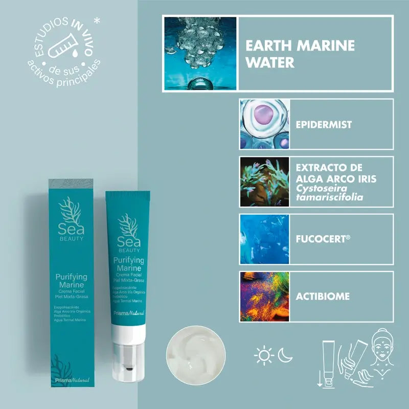 Prisma Natural Sea Beauty Emulsione marina purificante per il viso della pelle mista, 50 ml
