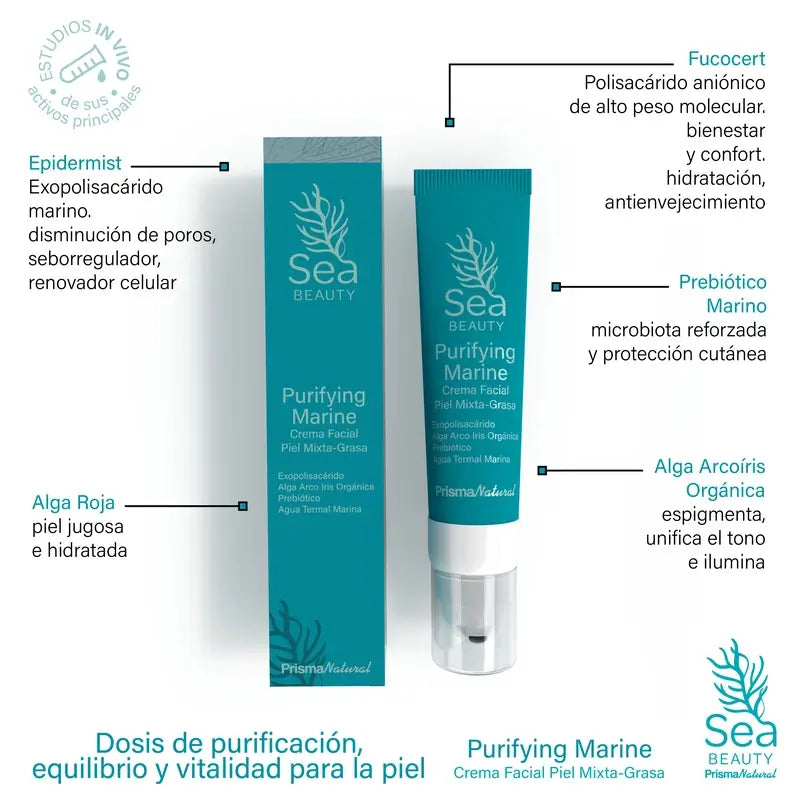 Prisma Natural Sea Beauty Emulsione marina purificante per il viso della pelle mista, 50 ml