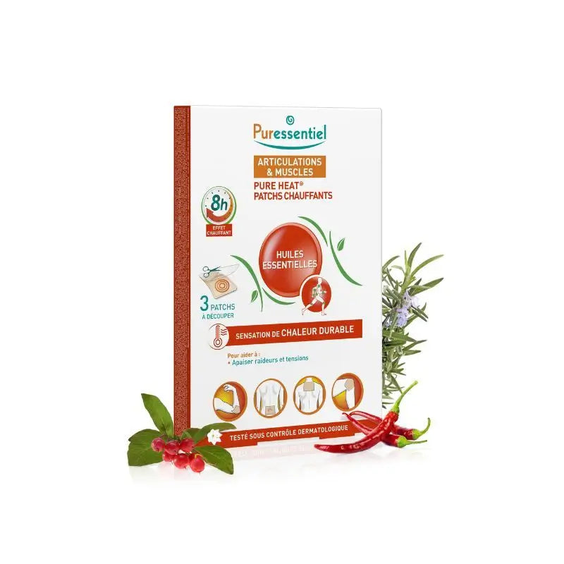 Puressentiel Pure Heat Cerotti riscaldanti per articolazioni e muscoli, 3 cerotti ritagliabili