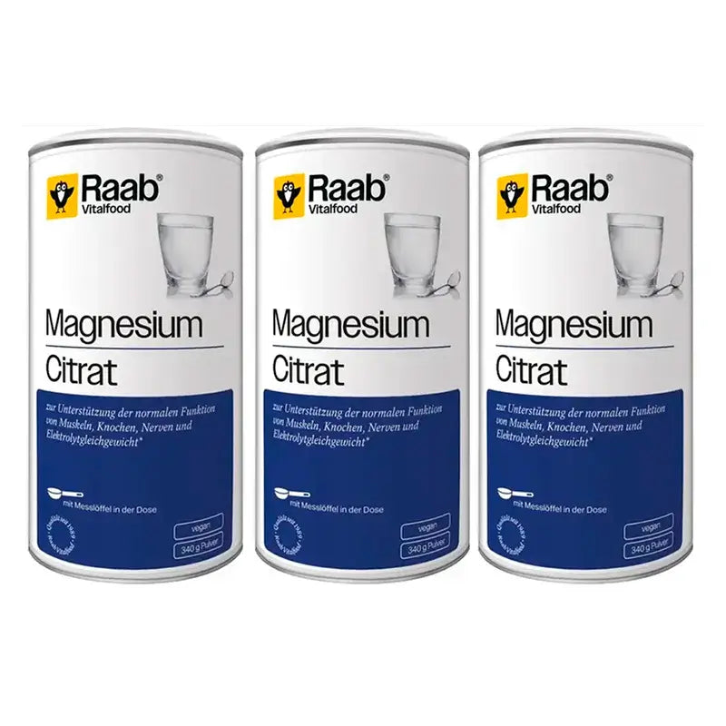 Raab Vitalfood Magnesio Citrato in Polvere Confezione 3 x 340Gr. Sg Vegan