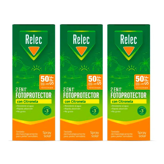 Relec Triplo 2 In 1 Fotoprotettore Spf50 Con Citronella, 3 x 100 ml