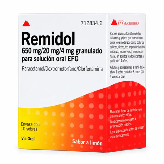 Remidol 650 Mg/20 Mg/4 mg Granuli per soluzione orale Efg, 10 bustine
