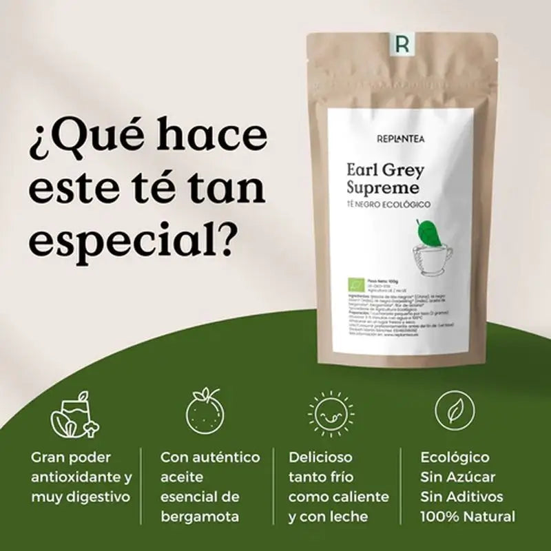 Replantea Earl Grey Supreme Tè nero biologico, 100 g