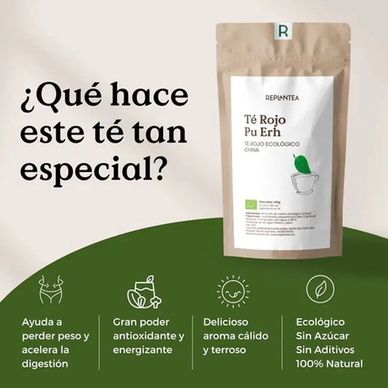Tè Pu Erh rosso biologico Replantea, 100 g