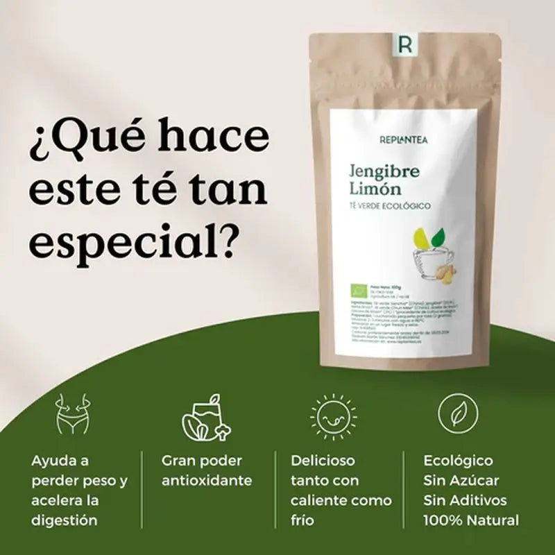 Replantea Tè verde con zenzero e limone biologico, 100 g